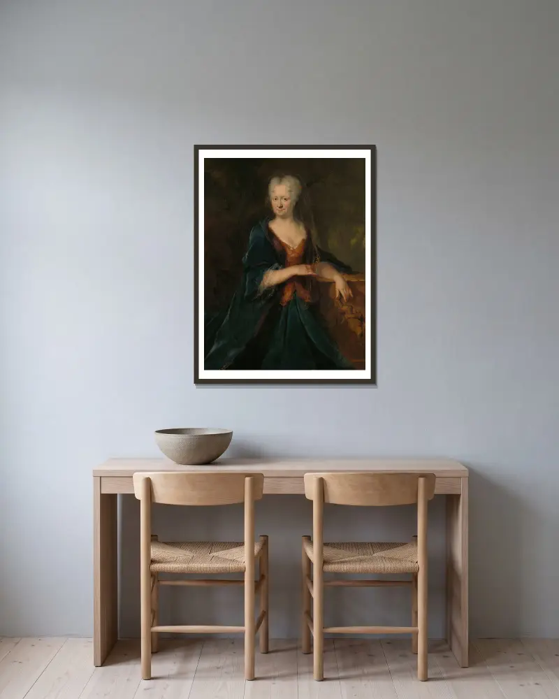Porträtt av Louise Christina Trip, hustru till Gerrit Sichterman av Cornelis Troost inramad på en vägg