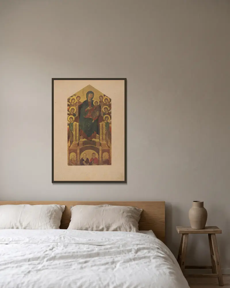 Cimabue, Madonna med barnet, änglar och helgon av Corrado Ricci inramad på en vägg