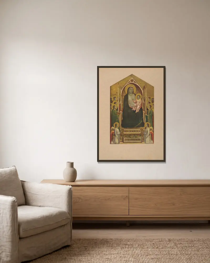 Giotto, Madonna med barnet och änglar av Corrado Ricci inramad på en vägg