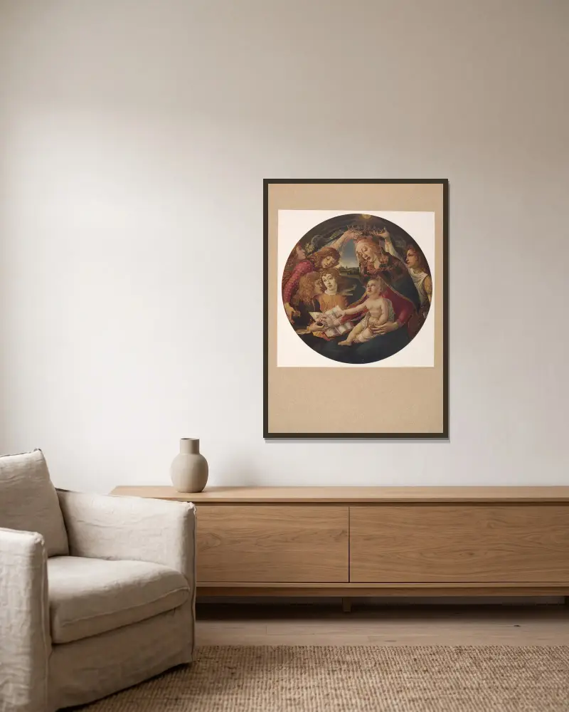 Sandro Botticelli, Magnificat von Corrado Ricci gerahmt an einer Wand