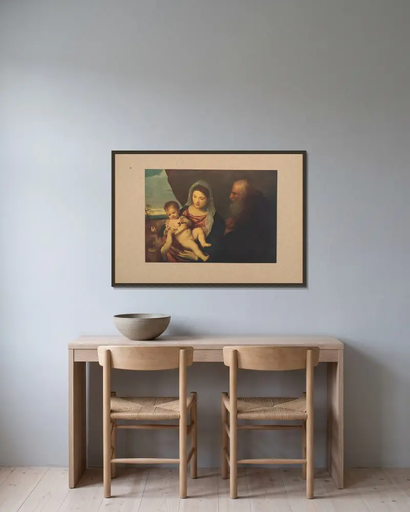 Tizian, Madonnan med den helige Antonius av Corrado Ricci inramad på en vägg
