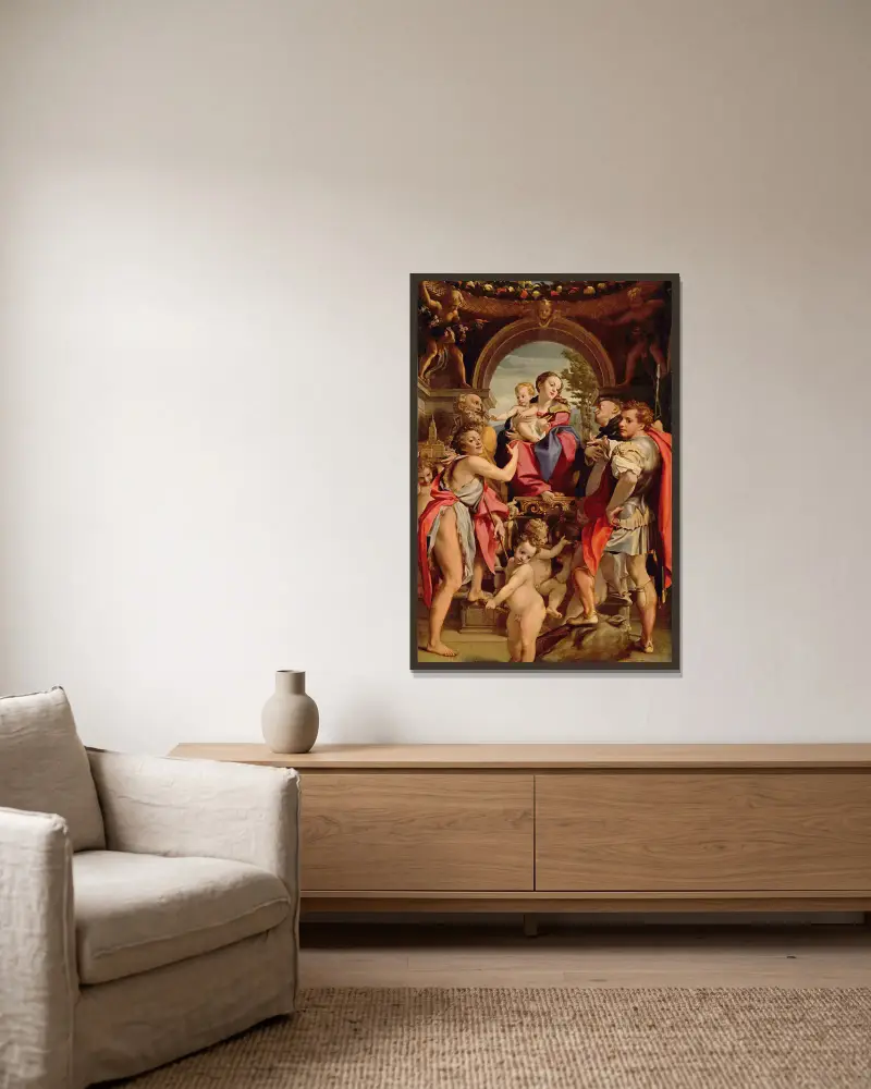 Madonnan med Sankt Göran av Correggio inramad på en vägg