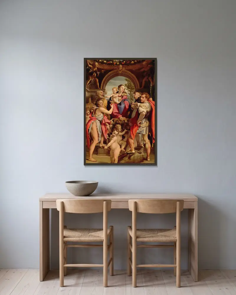 Madonnan med Sankt Göran av Correggio inramad på en vägg