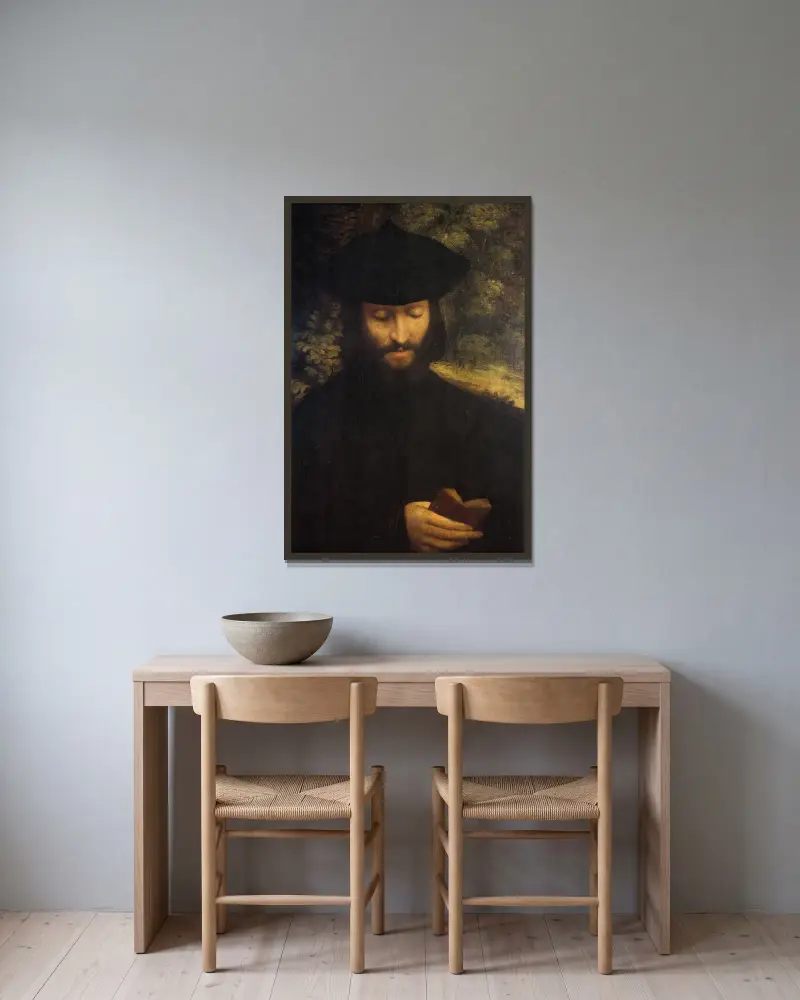 Portrait of a Man with a Book av Correggio inramad på en vägg