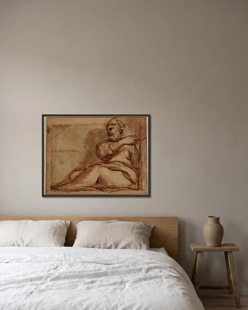 Sitzende Figur, nach links gewandt von Correggio gerahmt an einer Wand