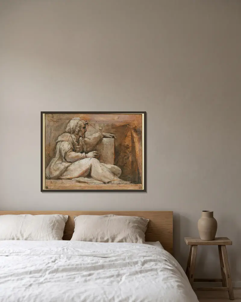 Sitzender Prophet mit Buch, nach rechts gewandt von Correggio gerahmt an einer Wand