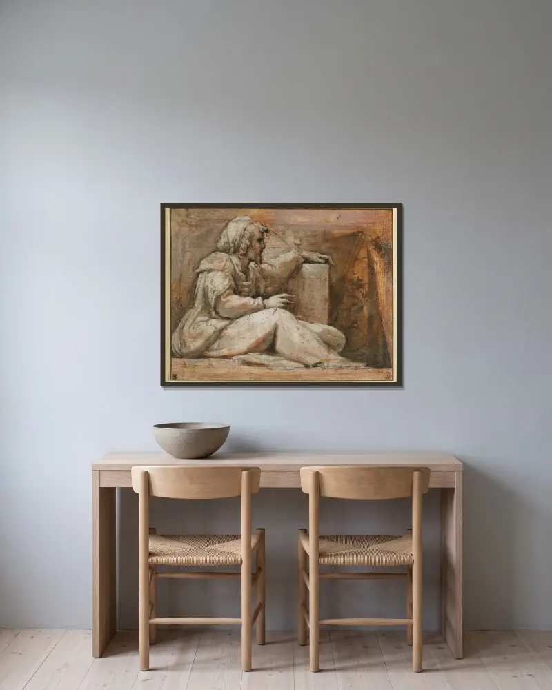 Sitzender Prophet mit Buch, nach rechts gewandt von Correggio gerahmt an einer Wand