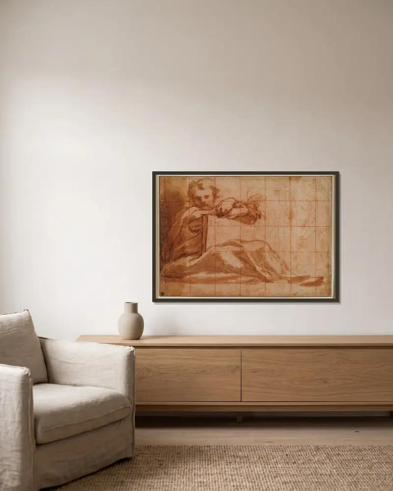 Sitzender Prophet nach rechts von Correggio gerahmt an einer Wand