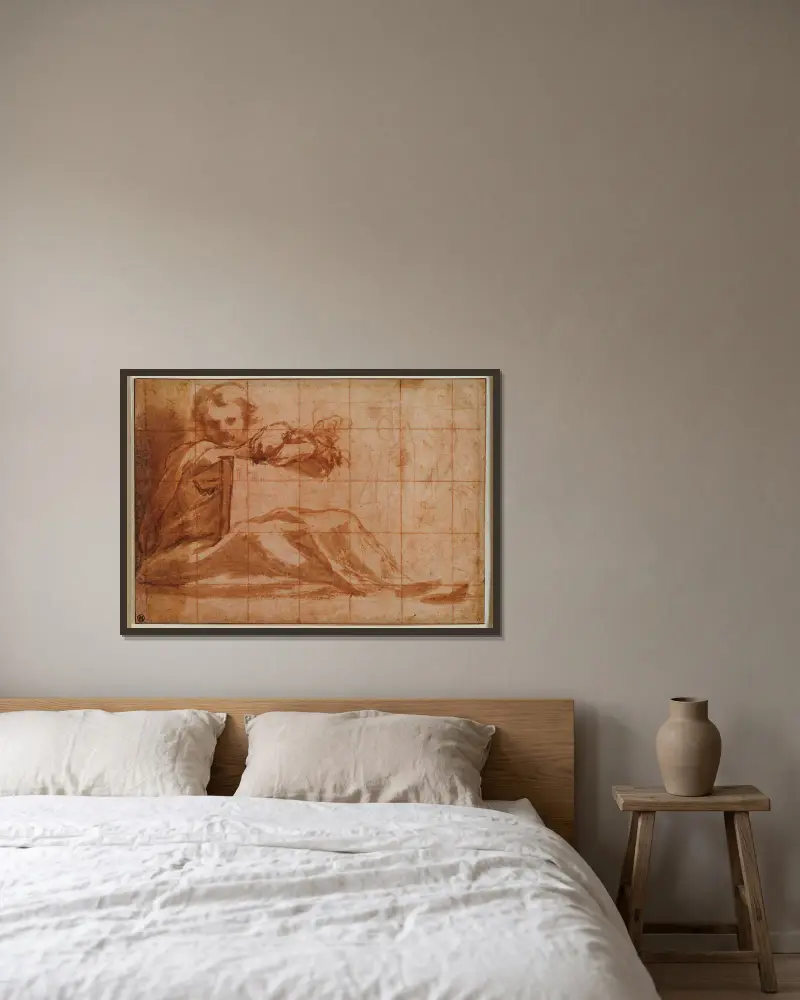 Sitzender Prophet nach rechts von Correggio gerahmt an einer Wand