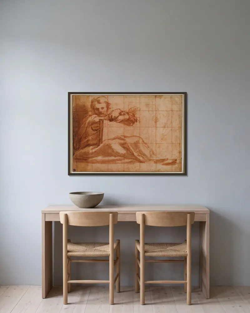 Sitzender Prophet nach rechts von Correggio gerahmt an einer Wand