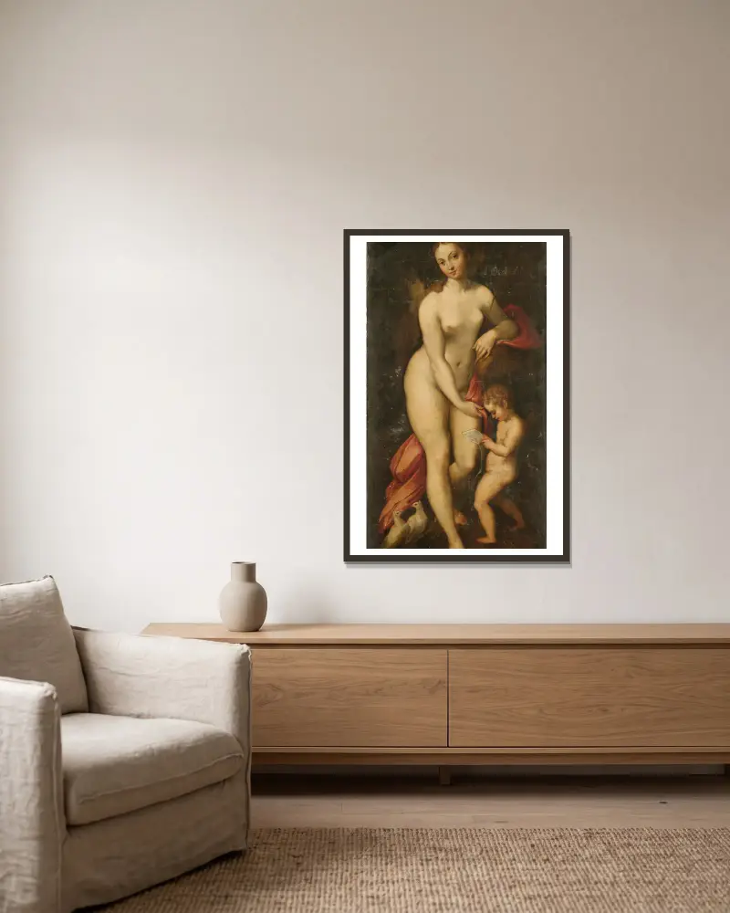 Venuše a Amor, Correggio v rámu na stěně