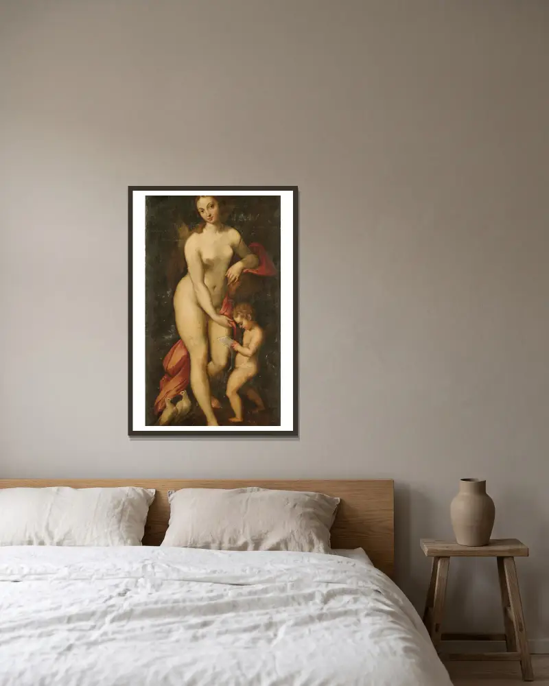 Venuše a Amor, Correggio v rámu na stěně