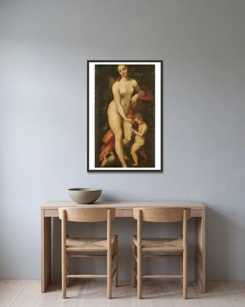 Venuše a Amor, Correggio v rámu na stěně