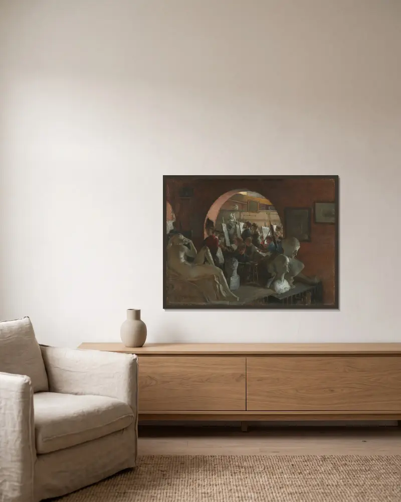 En alkov i Art Students' League av Charles Courtney Curran inramad på en vägg