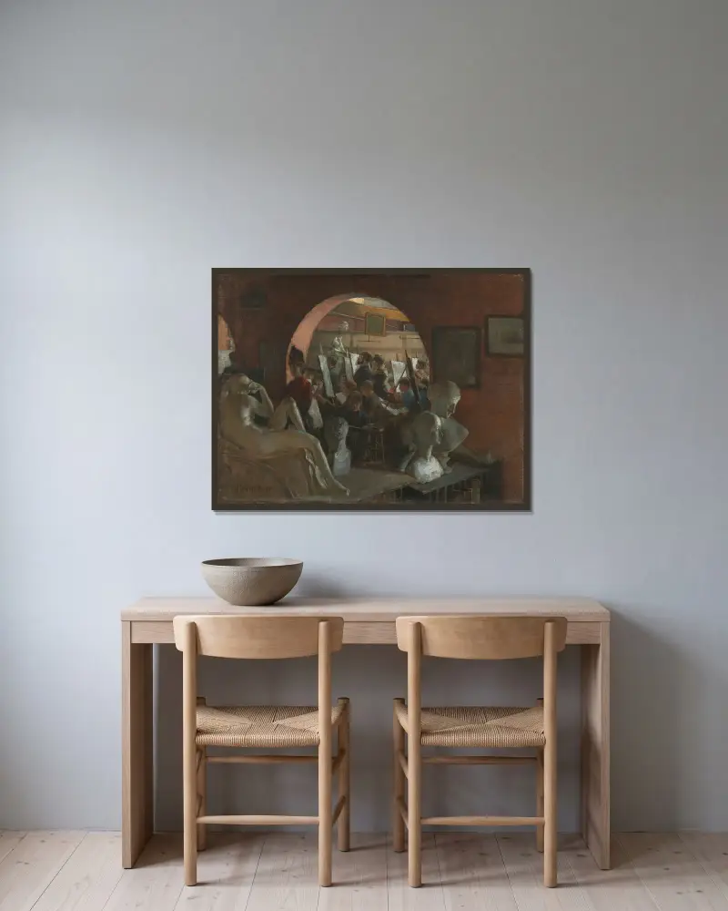 En alkov i Art Students' League av Charles Courtney Curran inramad på en vägg