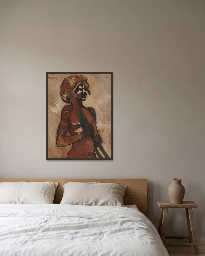 Schwarzer Krieger von Cyprián Majerník gerahmt an einer Wand