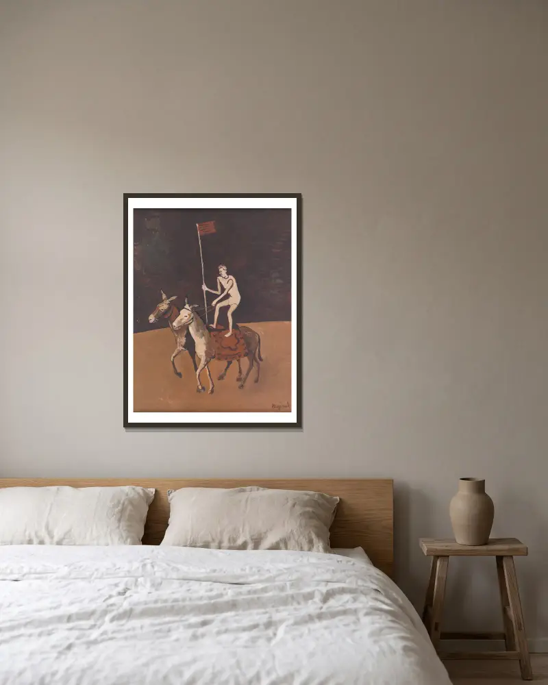 Zirkusartist auf Pferden von Cyprián Majerník gerahmt an einer Wand