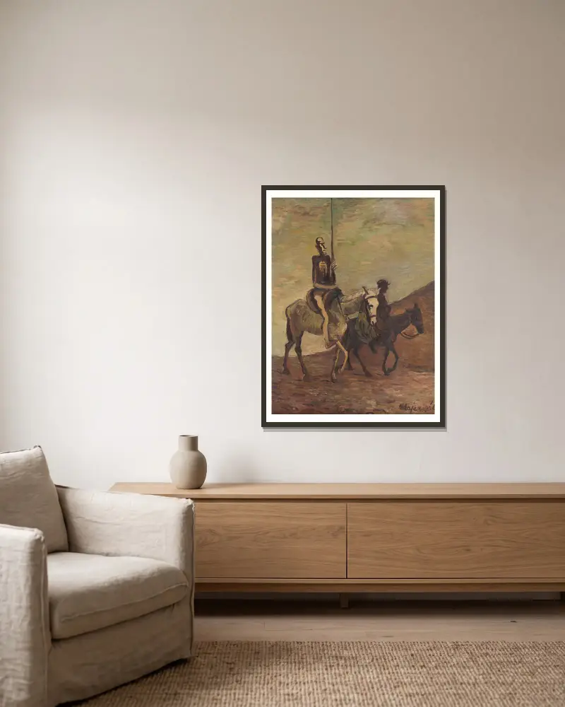 Don Quijote och Sancho Panza av Cyprián Majerník inramad på en vägg