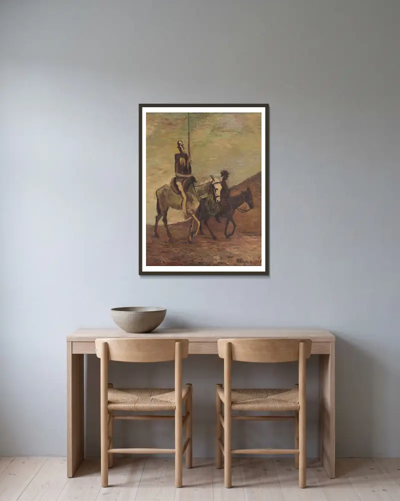 Don Quijote och Sancho Panza av Cyprián Majerník inramad på en vägg