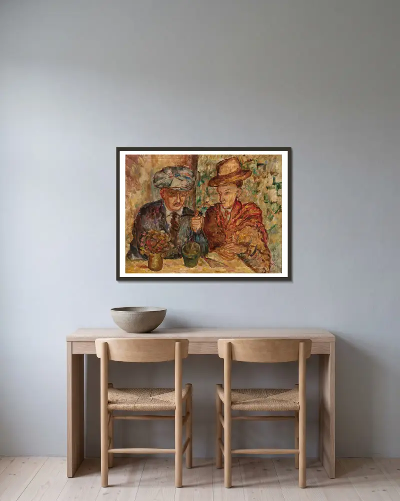 Gespräch (F. Kowarski und T. Gronowski) von Tytus Czyżewski gerahmt an einer Wand
