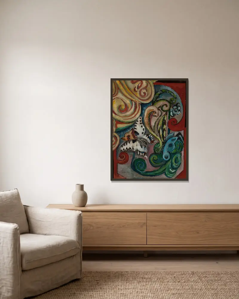 Blumen und Schmetterlinge von Tytus Czyżewski gerahmt an einer Wand