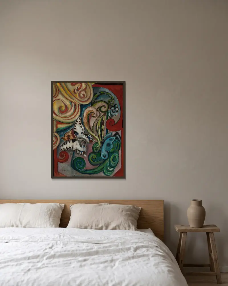 Blumen und Schmetterlinge von Tytus Czyżewski gerahmt an einer Wand