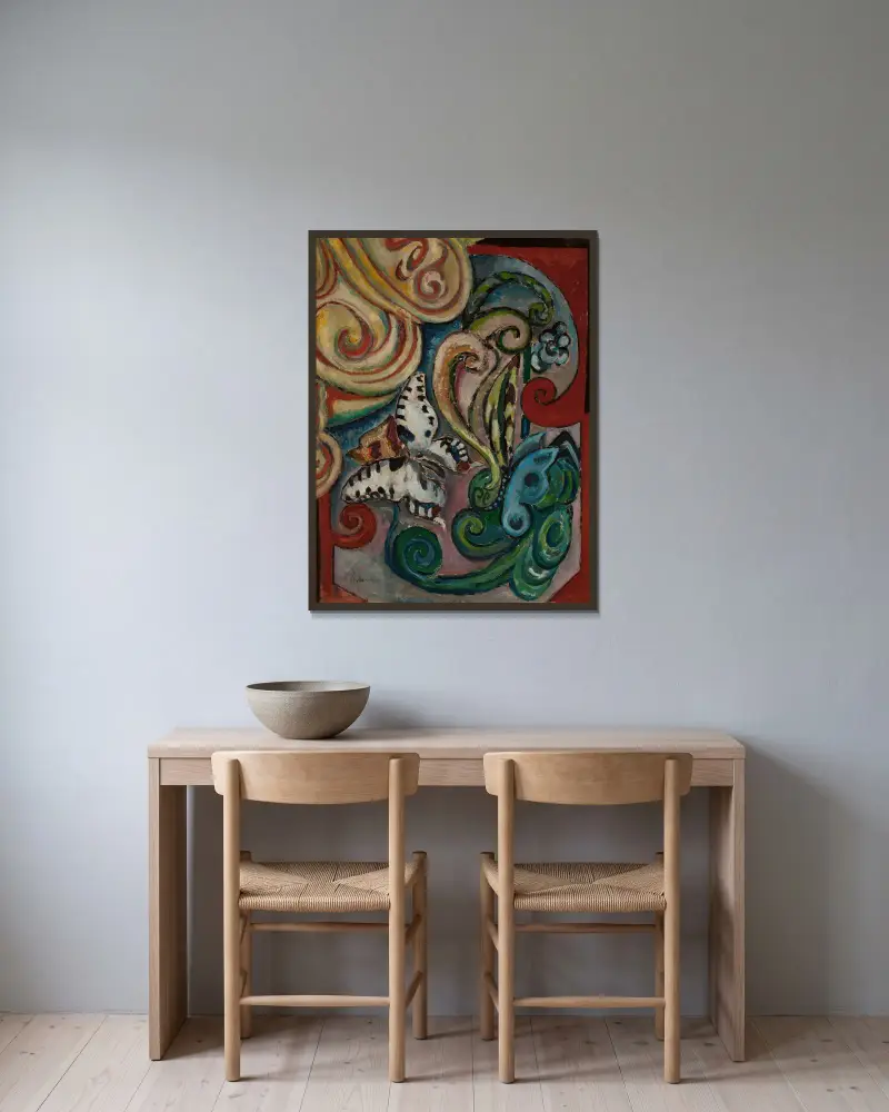 Blumen und Schmetterlinge von Tytus Czyżewski gerahmt an einer Wand