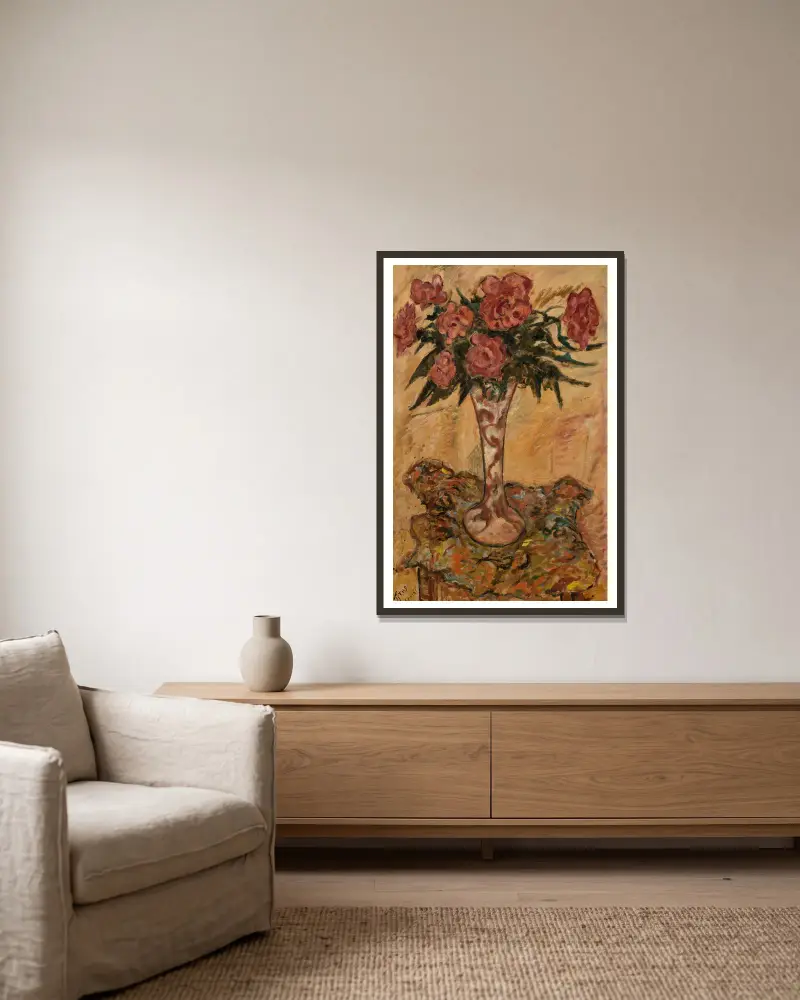 Flowers in a flower-vase av Tytus Czyżewski inramad på en vägg
