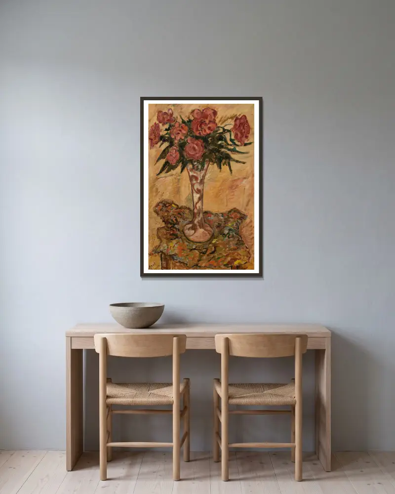 Flowers in a flower-vase av Tytus Czyżewski inramad på en vägg