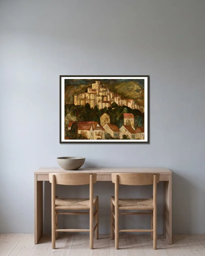 Landschaft von Cagnes von Tytus Czyżewski gerahmt an einer Wand
