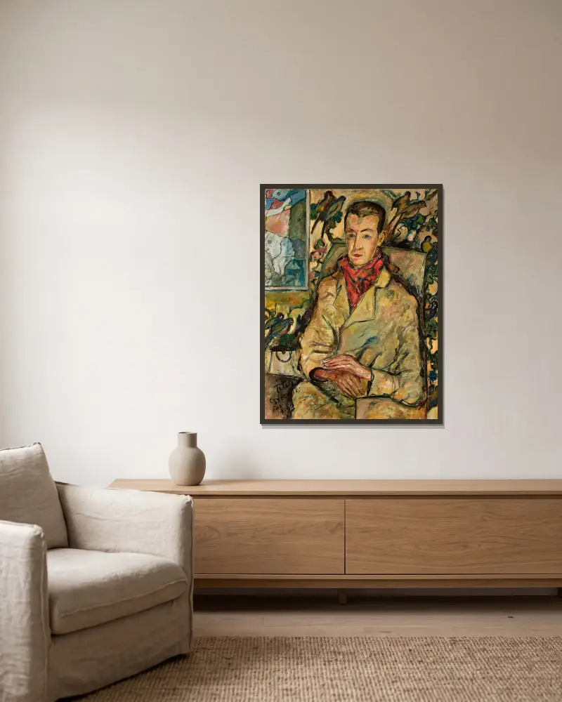 Portret z ptakami, Tytus Czyżewski w ramie na ścianie