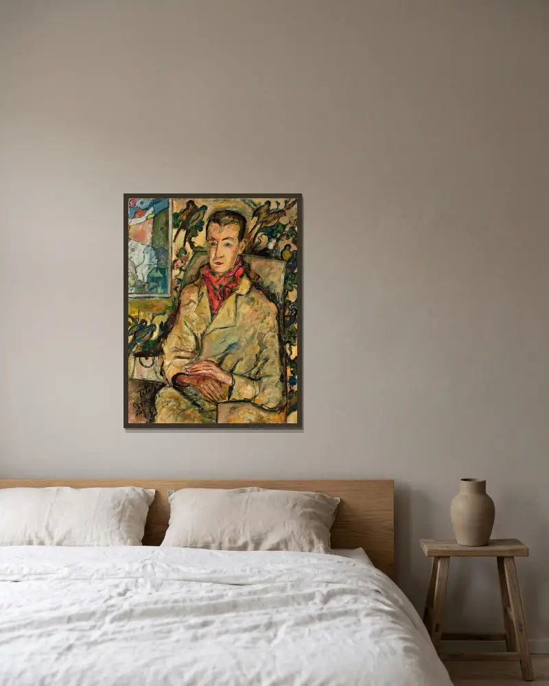 Portret z ptakami, Tytus Czyżewski w ramie na ścianie
