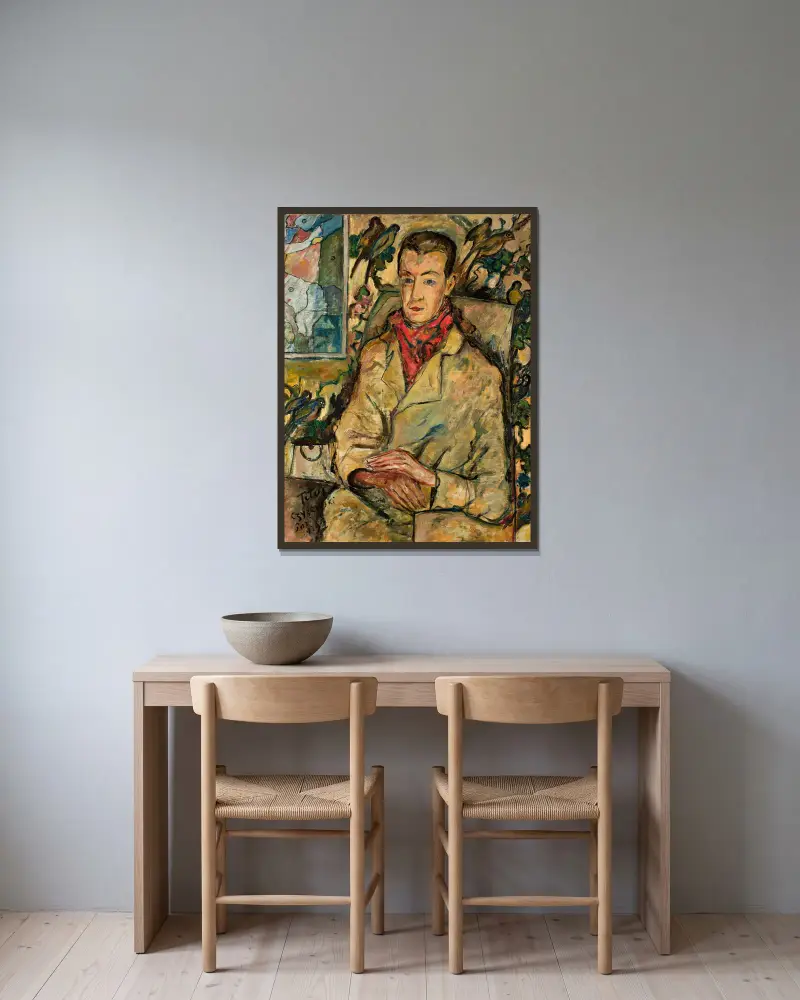 Portret z ptakami, Tytus Czyżewski w ramie na ścianie