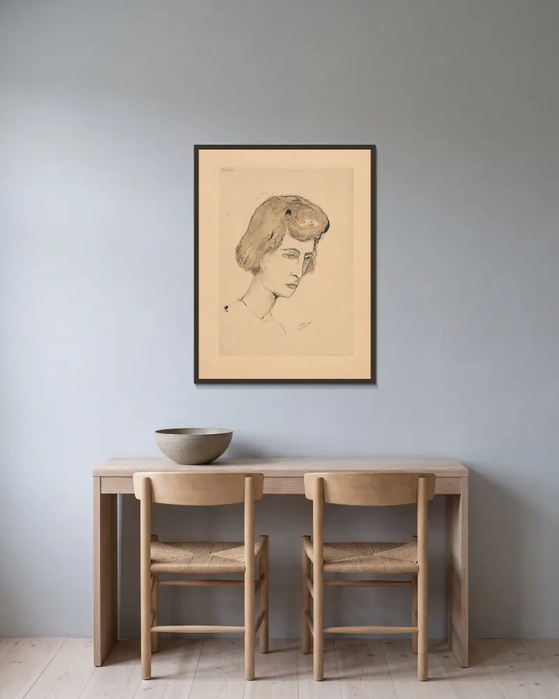 Frauenkopf von Tytus Czyżewski gerahmt an einer Wand