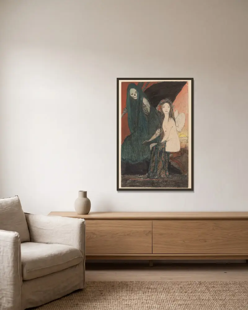 Tod und Psyche, 1908 – Nr. 1 von Feliks Jabłczyński gerahmt an einer Wand