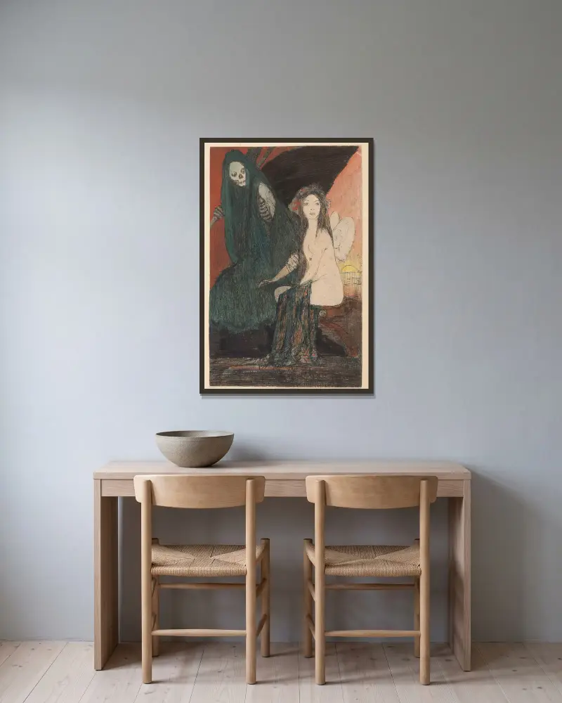Tod und Psyche, 1908 – Nr. 1 von Feliks Jabłczyński gerahmt an einer Wand
