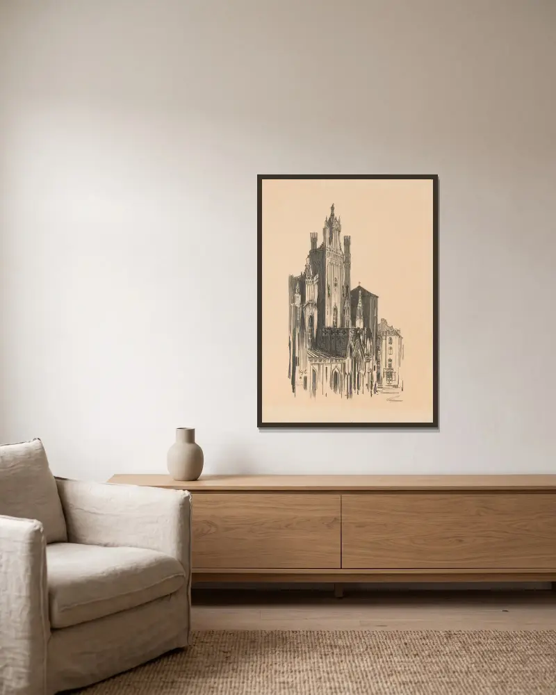 St. John’s Cathedral, 1916 av Feliks Jabłczyński inramad på en vägg