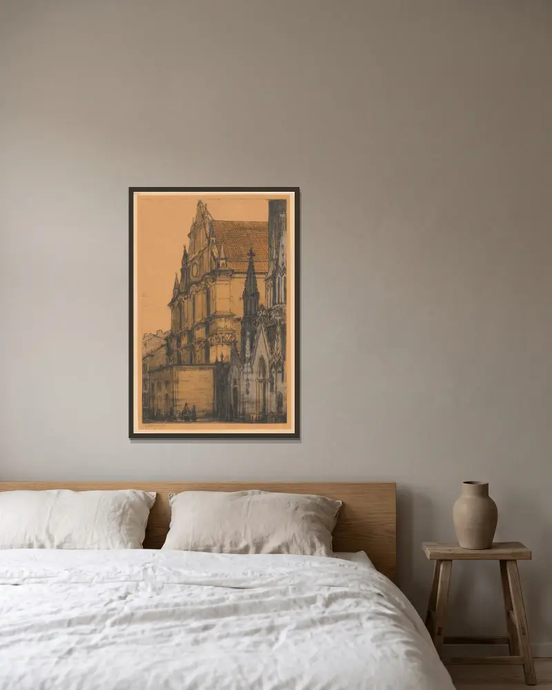 The Piarist Church av Feliks Jabłczyński inramad på en vägg