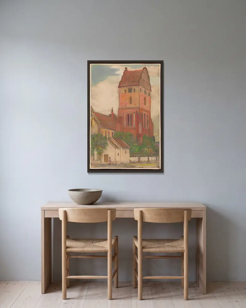 Jungfrau-Maria-Kirche in Nowe Miasto, 1913 von Feliks Jabłczyński gerahmt an einer Wand