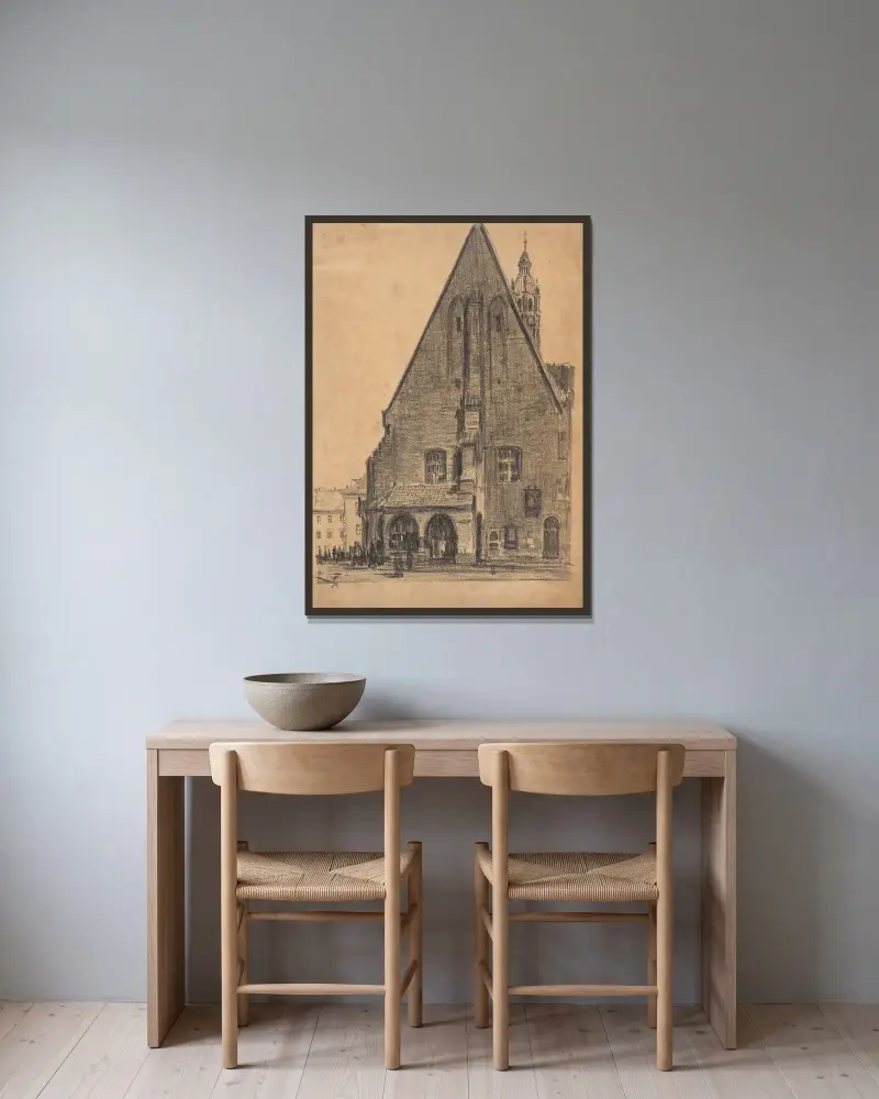 Vy över Sankta Barbaras kyrka i Kraków av Feliks Jabłczyński inramad på en vägg