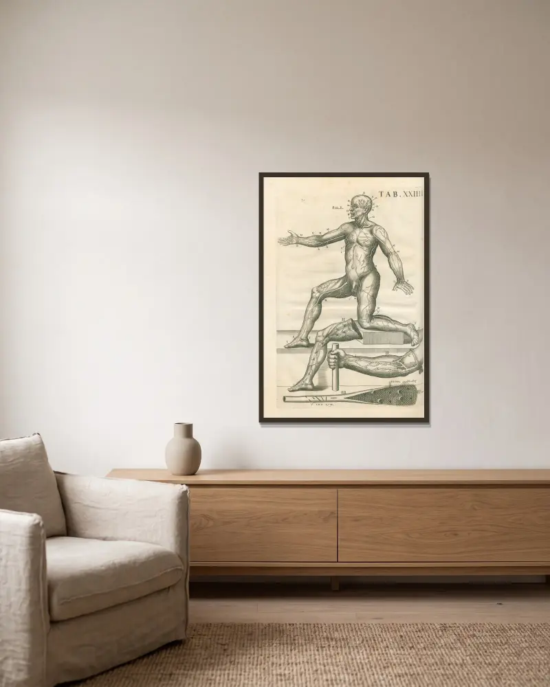 Anatomiska tavlor av den berömde målaren Pietro Berrettini från Cortona, plansch 24 av Pietro da Cortona inramad på en vägg