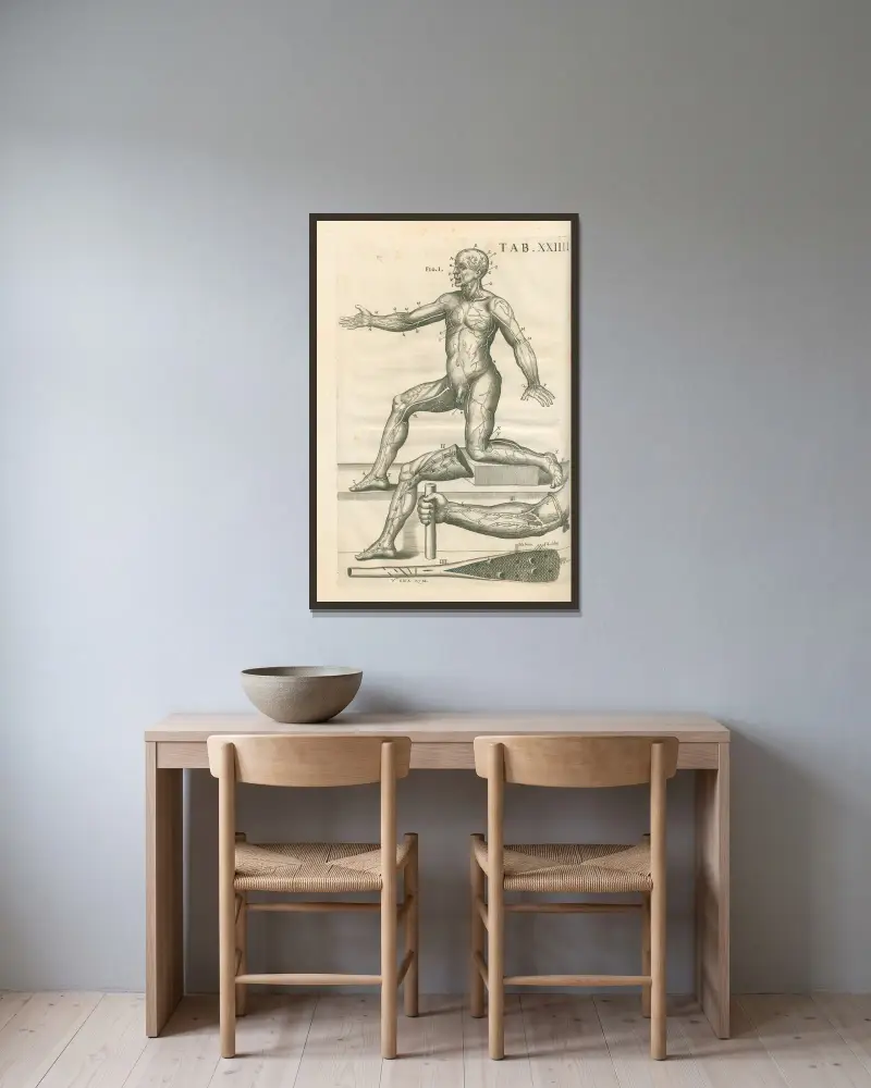 Anatomiska tavlor av den berömde målaren Pietro Berrettini från Cortona, plansch 24 av Pietro da Cortona inramad på en vägg