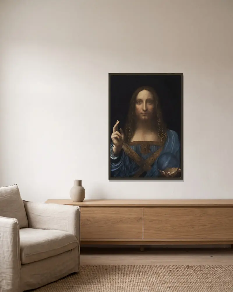 Salvator Mundi von Leonardo da Vinci gerahmt an einer Wand