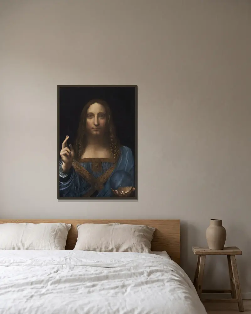 Salvator Mundi von Leonardo da Vinci gerahmt an einer Wand