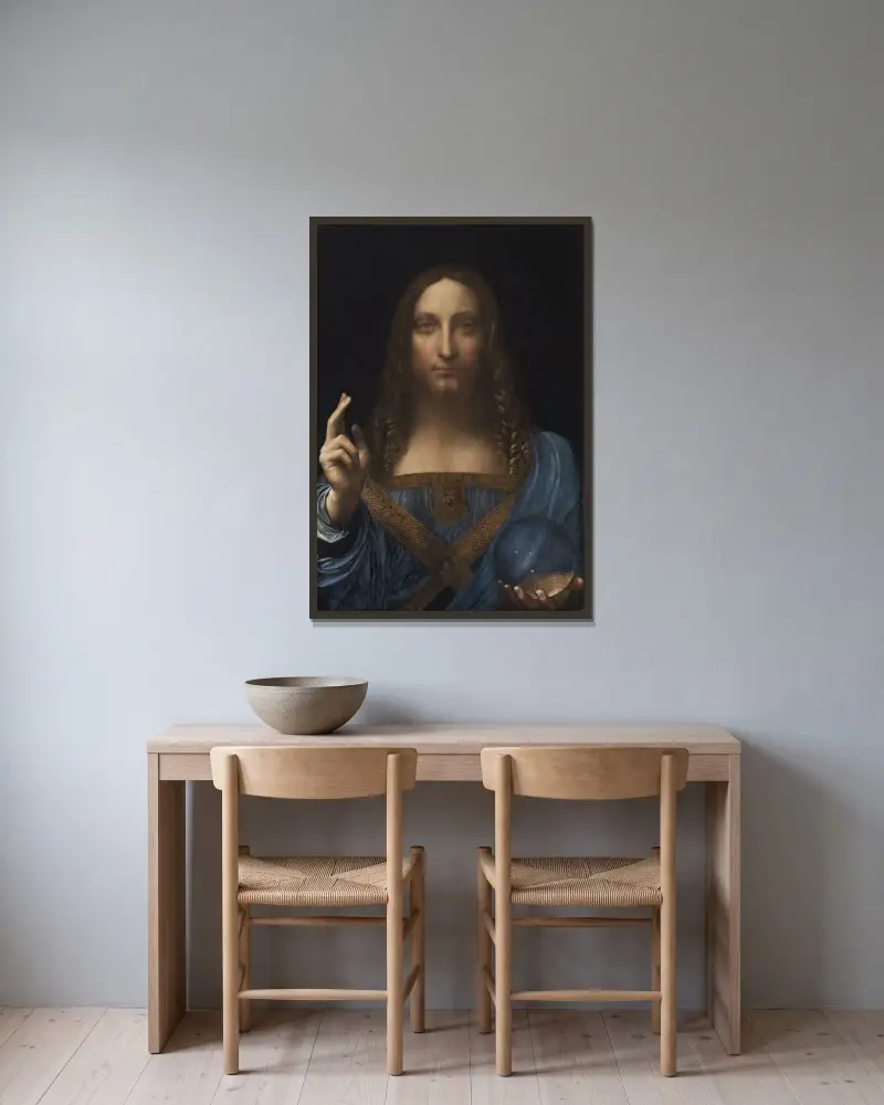 Salvator Mundi von Leonardo da Vinci gerahmt an einer Wand