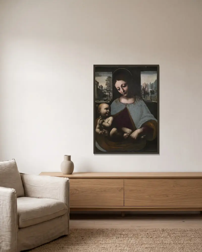 Madonna mit dem Kind von Leonardo da Vinci gerahmt an einer Wand