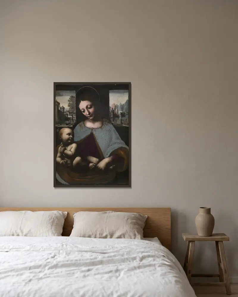 Madonna mit dem Kind von Leonardo da Vinci gerahmt an einer Wand