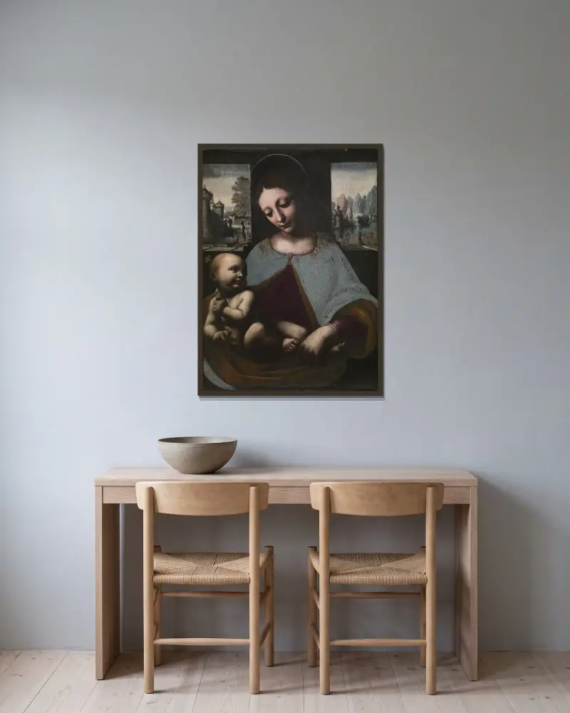 Madonna mit dem Kind von Leonardo da Vinci gerahmt an einer Wand