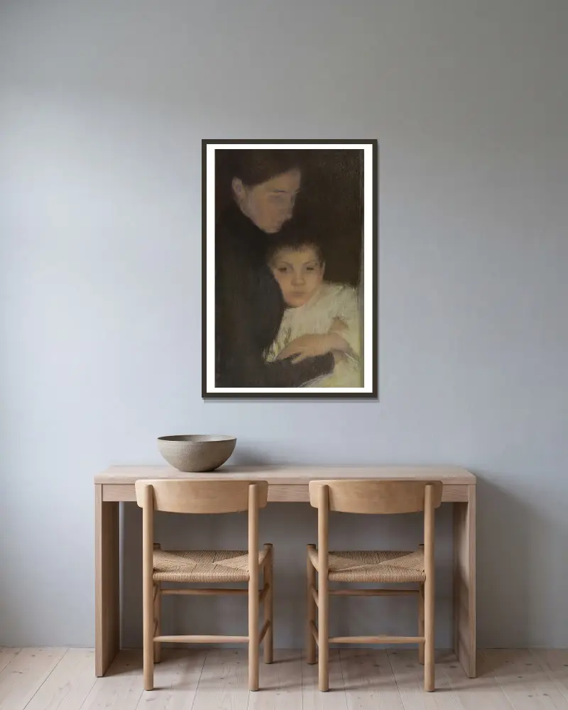 Kvinna och barn av Pascal-Adolphe-Jean Dagnan-Bouveret inramad på en vägg