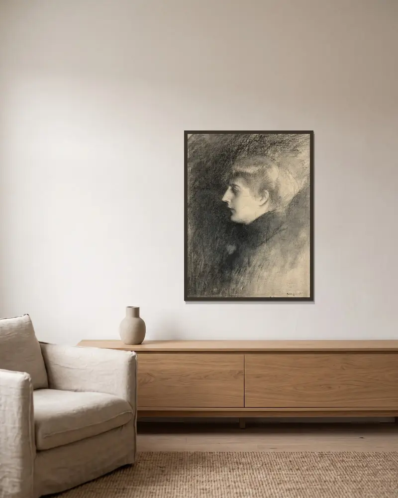 Porträt einer Dame im Profil von Pascal-Adolphe-Jean Dagnan-Bouveret gerahmt an einer Wand